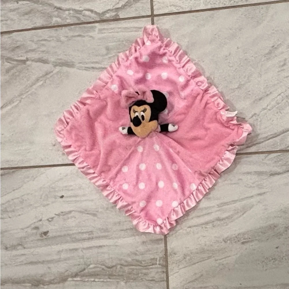 Disney Baby Minnie Mouse Blanket Pink Polka Dot Crinkle Ears Security Lovey